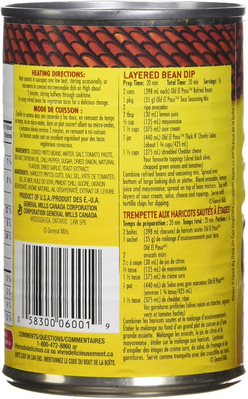 Old El Paso Refried Beans – 398ml (14 fl.oz) Back